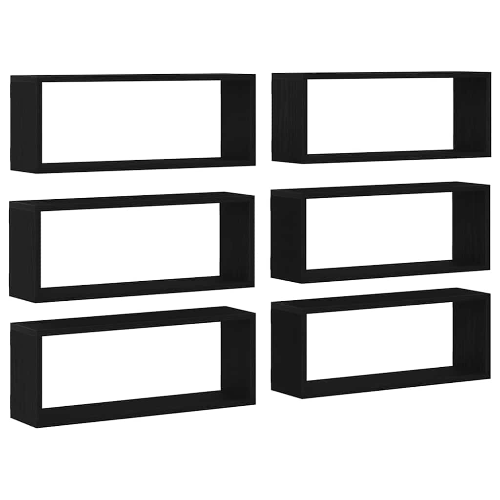 Wandschappen 6 pcs Zwart Eiken 60 x 15 x 23 cm Bewerkt hout is nu te koop bij PeponiXL, paradijselijk wonen!