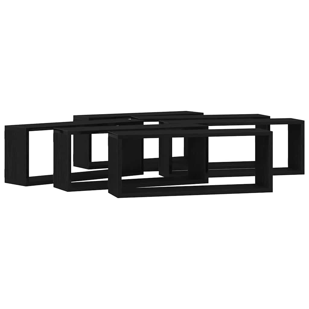 Wandschappen 6 pcs Zwart Eiken 60 x 15 x 23 cm Bewerkt hout is nu te koop bij PeponiXL, paradijselijk wonen!
