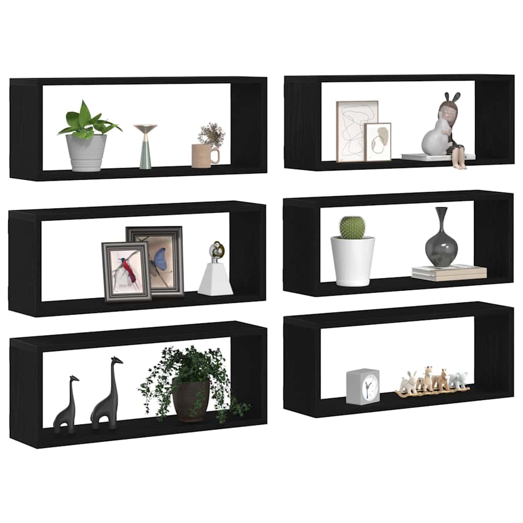 Wandschappen 6 pcs Zwart Eiken 60 x 15 x 23 cm Bewerkt hout is nu te koop bij PeponiXL, paradijselijk wonen!