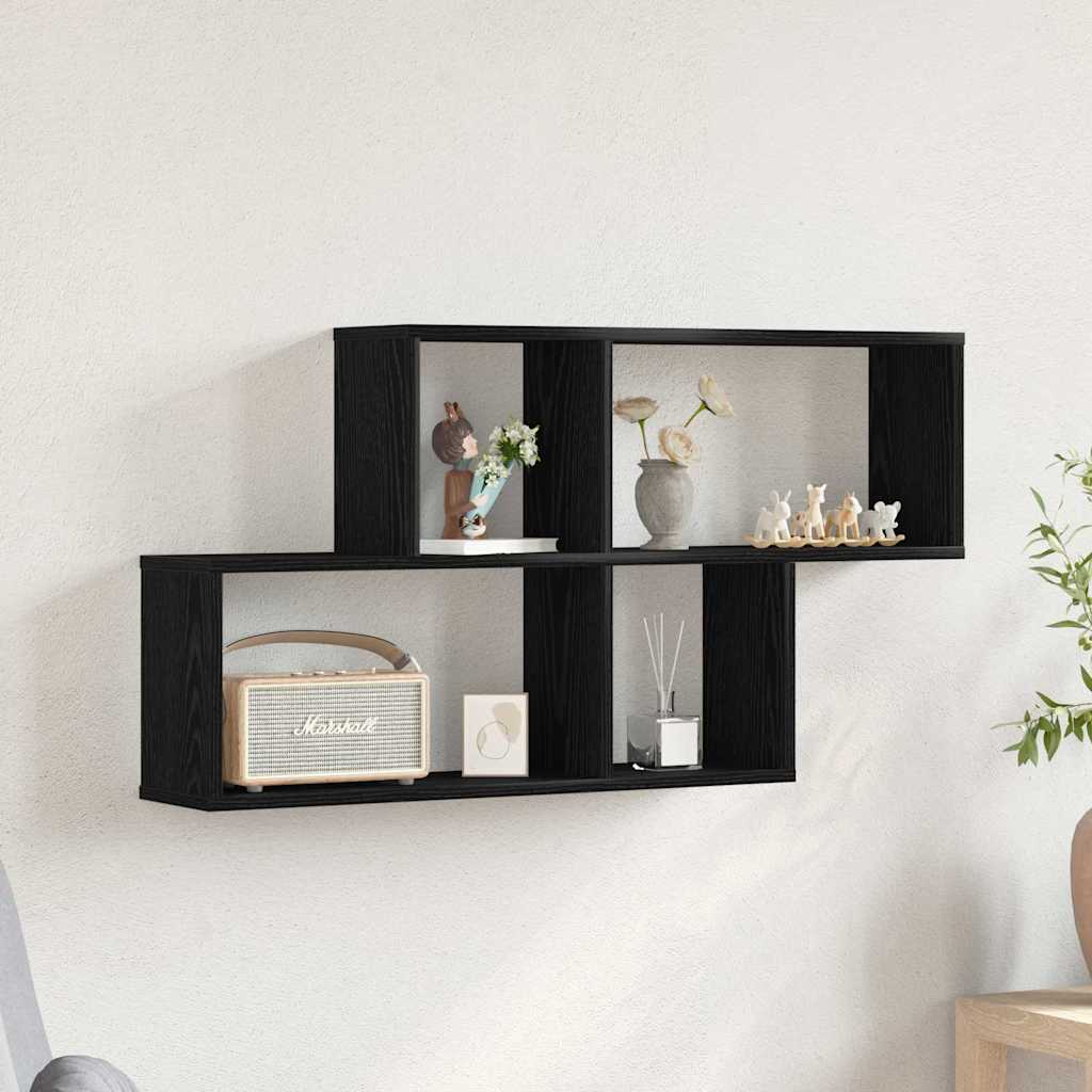 Wandplank met plank Zwart Eiken 76 x 15 x 53 cm Bewerkt hout is nu te koop bij PeponiXL, paradijselijk wonen!