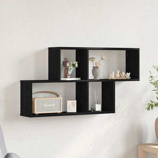 Wandplank met plank Zwart Eiken 76 x 15 x 53 cm Bewerkt hout is nu te koop bij PeponiXL, paradijselijk wonen!