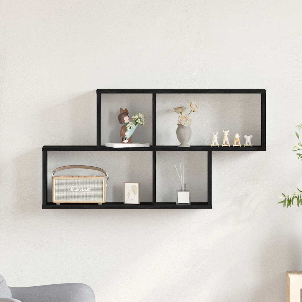 Wandplank met plank Zwart Eiken 76 x 15 x 53 cm Bewerkt hout is nu te koop bij PeponiXL, paradijselijk wonen!
