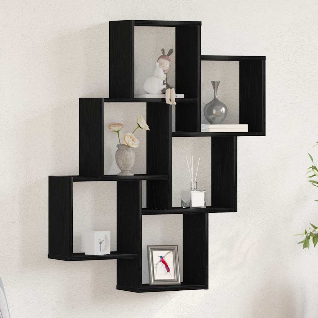 Wandplank met plank Zwart Eiken 78 x 15 x 93 cm Bewerkt hout is nu te koop bij PeponiXL, paradijselijk wonen!