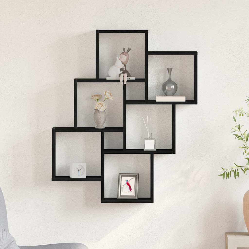 Wandplank met plank Zwart Eiken 78 x 15 x 93 cm Bewerkt hout is nu te koop bij PeponiXL, paradijselijk wonen!