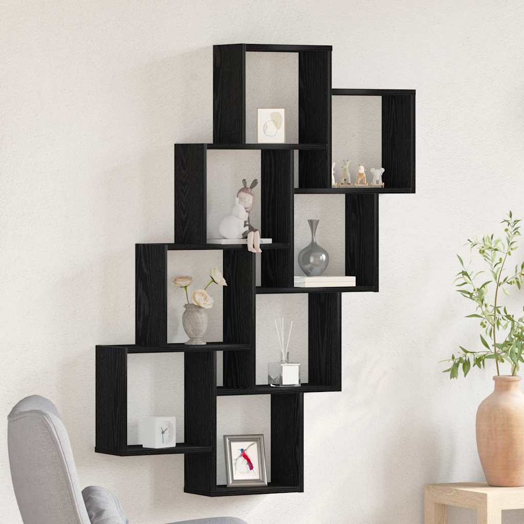 Wandplank met plank Zwart Eiken 90 x 15 x 119,5 cm Bewerkt hout is nu te koop bij PeponiXL, paradijselijk wonen!