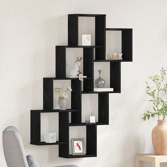 Wandplank met plank Zwart Eiken 90 x 15 x 119,5 cm Bewerkt hout is nu te koop bij PeponiXL, paradijselijk wonen!