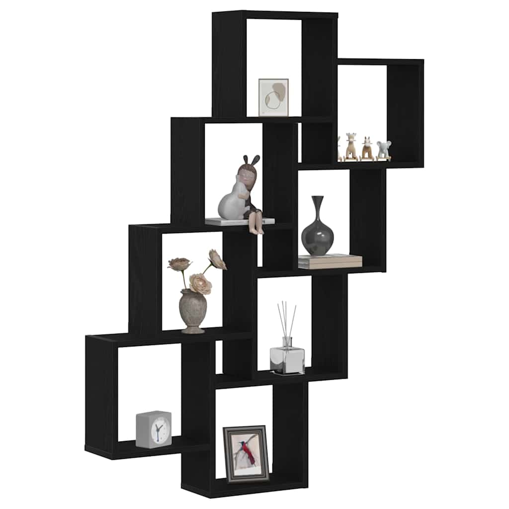 Wandplank met plank Zwart Eiken 90 x 15 x 119,5 cm Bewerkt hout is nu te koop bij PeponiXL, paradijselijk wonen!