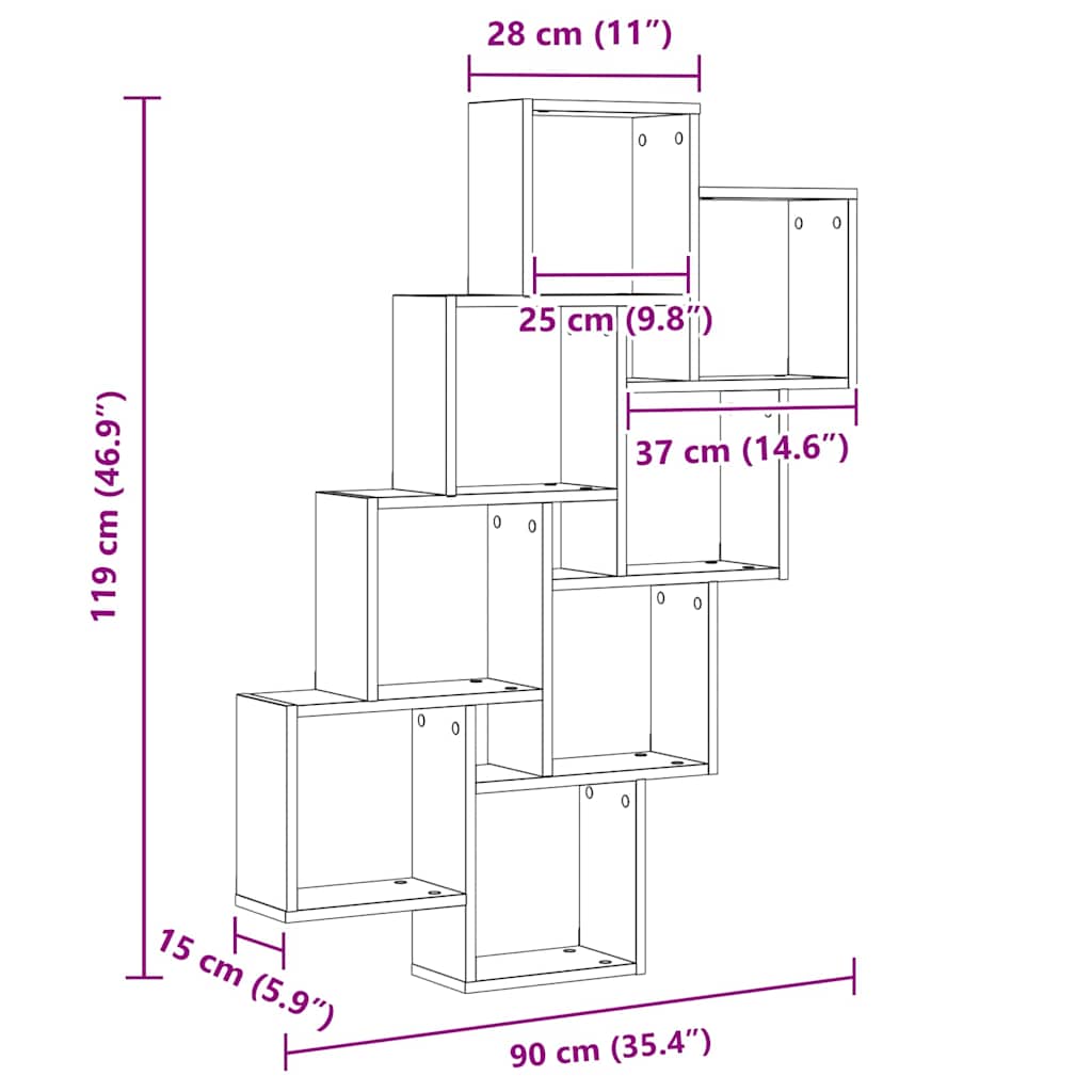 Wandplank met plank Zwart Eiken 90 x 15 x 119,5 cm Bewerkt hout is nu te koop bij PeponiXL, paradijselijk wonen!
