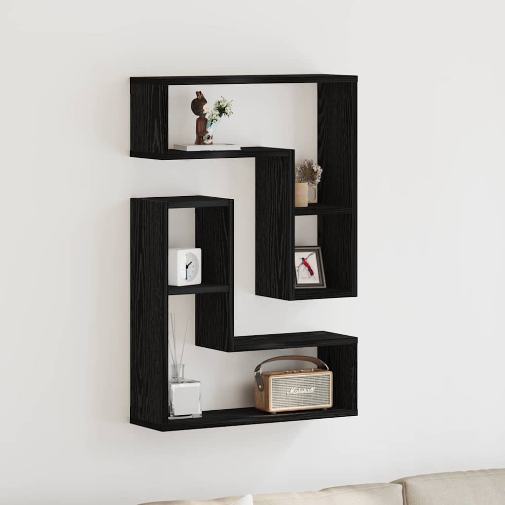 Wandplank 2 pcs Zwart Eiken 50 x 15 x 85 cm Bewerkt hout is nu te koop bij PeponiXL, paradijselijk wonen!