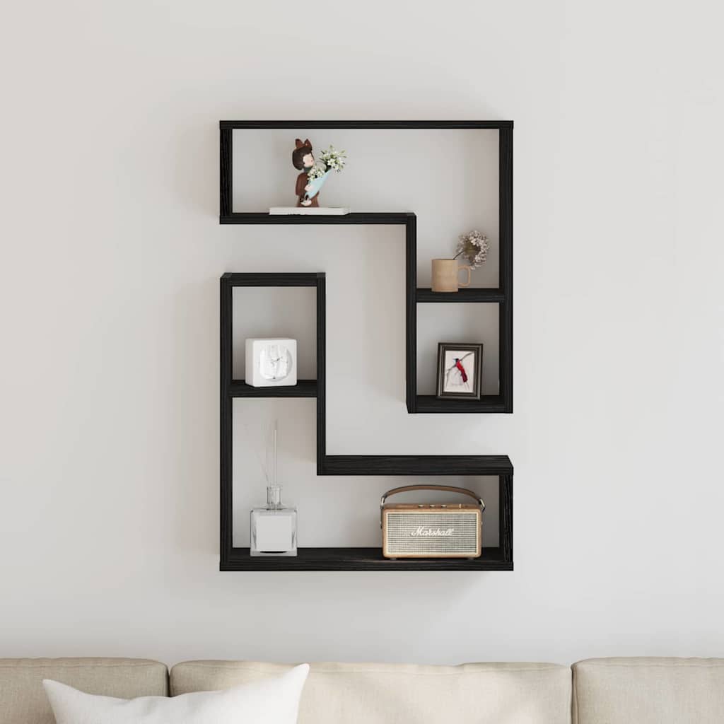 Wandplank 2 pcs Zwart Eiken 50 x 15 x 85 cm Bewerkt hout is nu te koop bij PeponiXL, paradijselijk wonen!