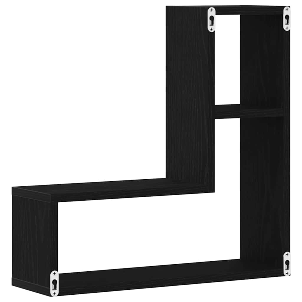 Wandplank 2 pcs Zwart Eiken 50 x 15 x 85 cm Bewerkt hout is nu te koop bij PeponiXL, paradijselijk wonen!
