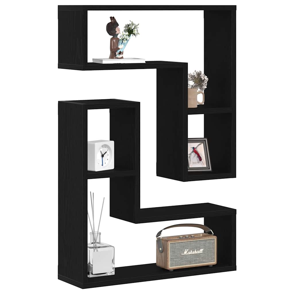 Wandplank 2 pcs Zwart Eiken 50 x 15 x 85 cm Bewerkt hout is nu te koop bij PeponiXL, paradijselijk wonen!