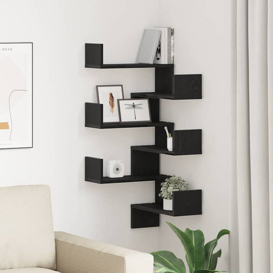 Wandplank 2 pcs Zwart Eiken 40 x 40 x 49,5 cm Bewerkt hout is nu te koop bij PeponiXL, paradijselijk wonen!