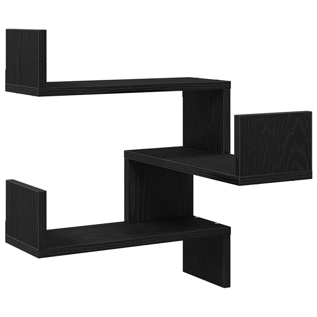 Wandplank 2 pcs Zwart Eiken 40 x 40 x 49,5 cm Bewerkt hout is nu te koop bij PeponiXL, paradijselijk wonen!