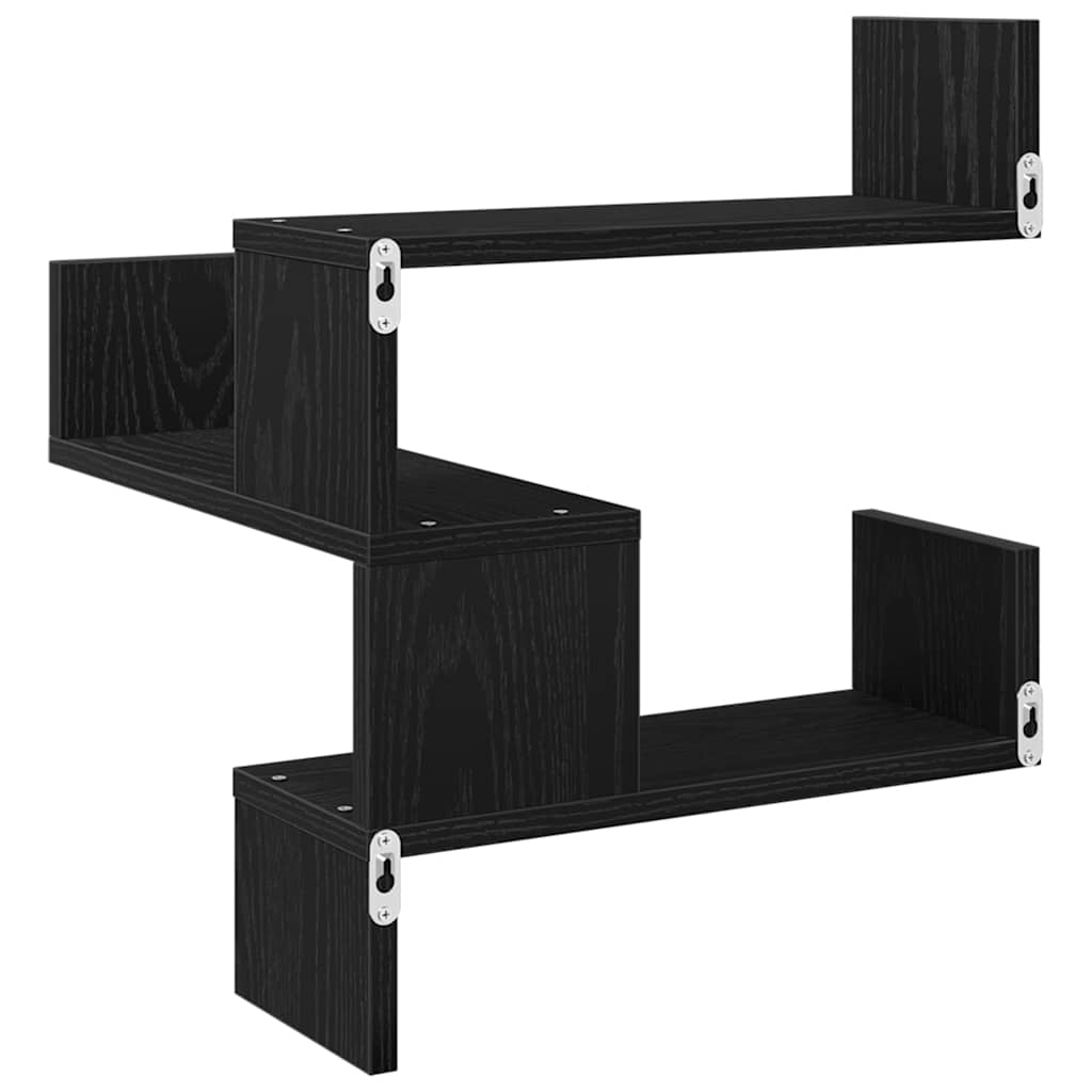 Wandplank 2 pcs Zwart Eiken 40 x 40 x 49,5 cm Bewerkt hout is nu te koop bij PeponiXL, paradijselijk wonen!