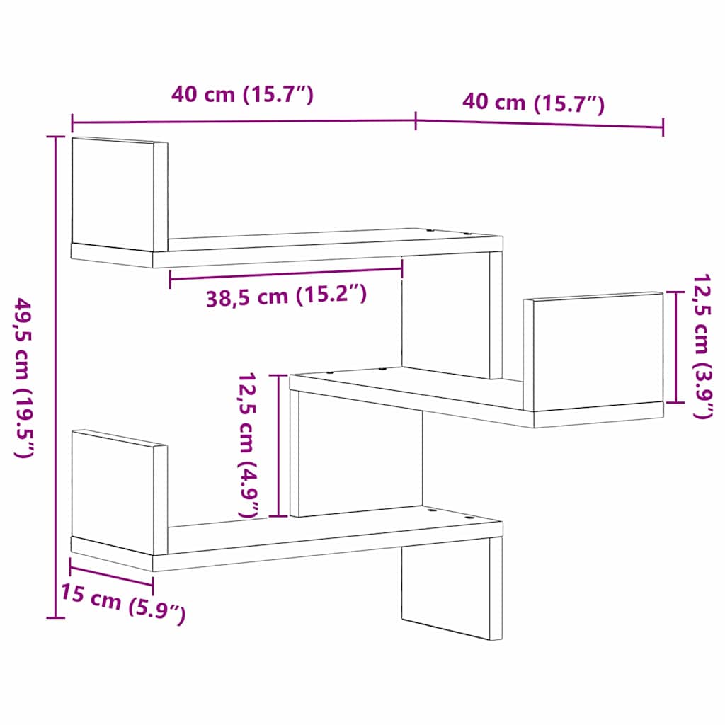 Wandplank 2 pcs Zwart Eiken 40 x 40 x 49,5 cm Bewerkt hout is nu te koop bij PeponiXL, paradijselijk wonen!