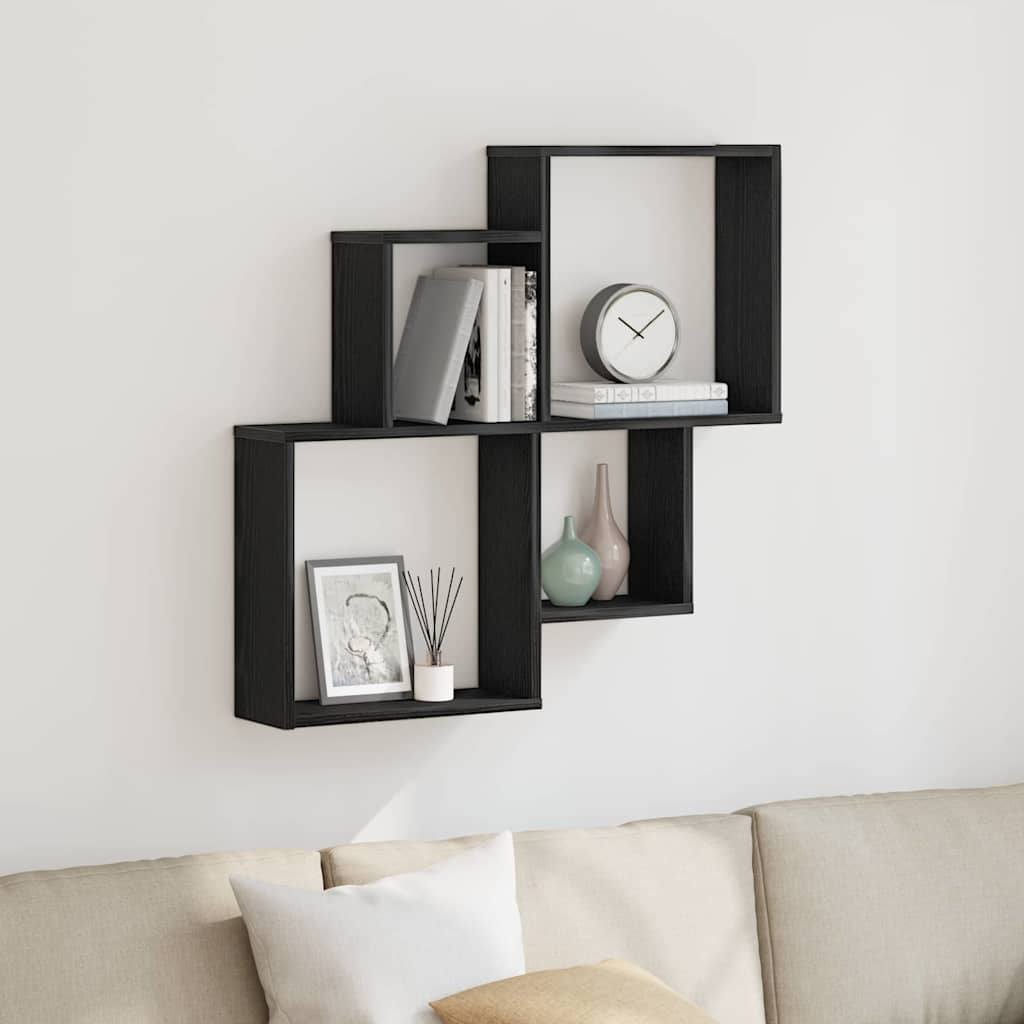 Wandplank met plank Zwart Eiken 80 x 15 x 78,5 cm Bewerkt hout is nu te koop bij PeponiXL, paradijselijk wonen!