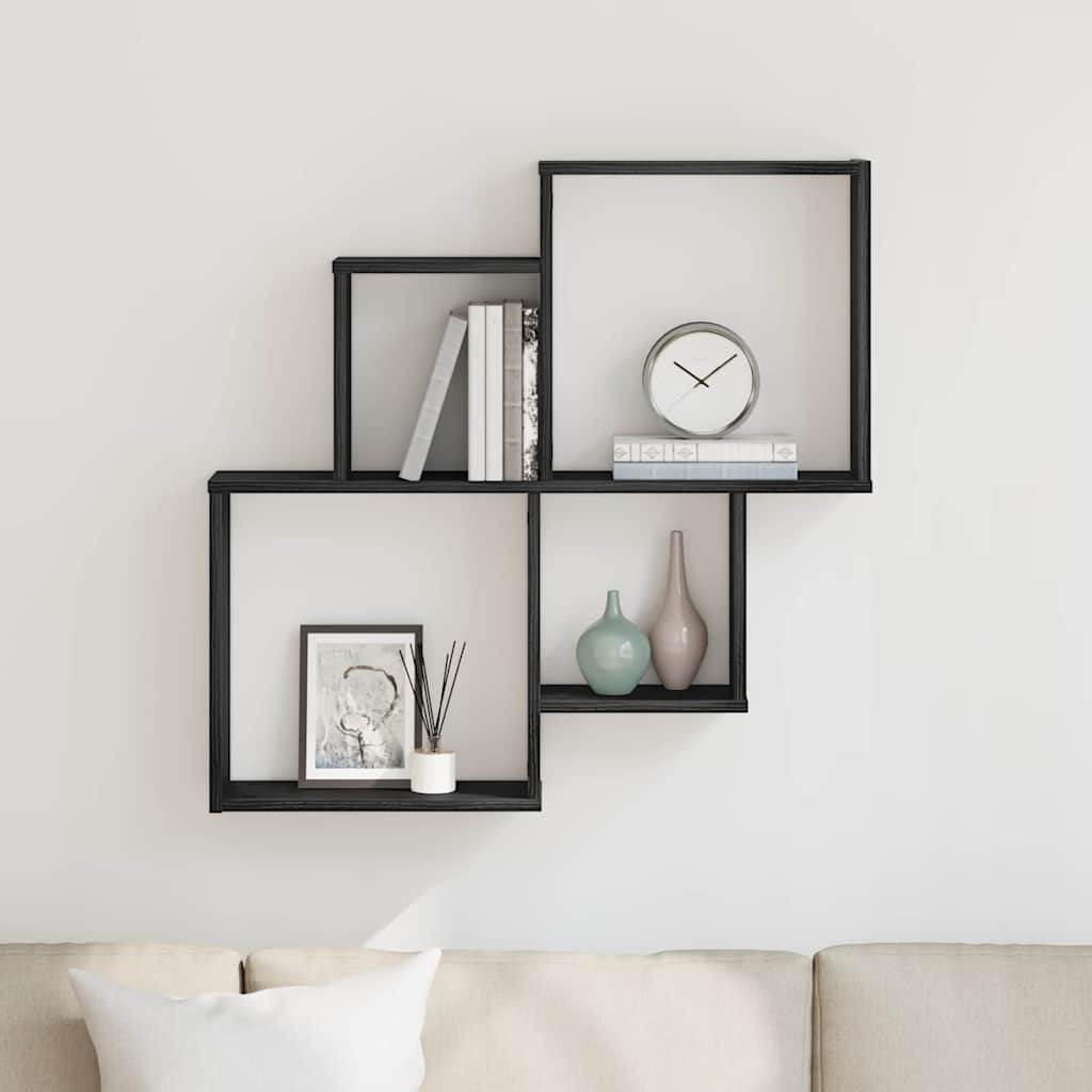 Wandplank met plank Zwart Eiken 80 x 15 x 78,5 cm Bewerkt hout is nu te koop bij PeponiXL, paradijselijk wonen!