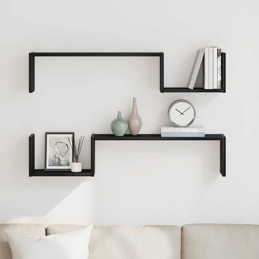 Wandplank 2 pcs Zwart Eiken 100 x 15 x 20 cm Bewerkt hout is nu te koop bij PeponiXL, paradijselijk wonen!