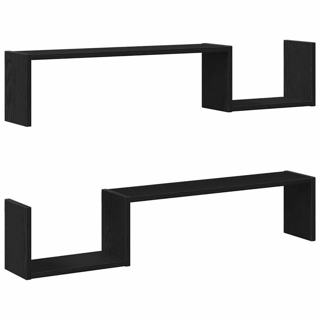 Wandplank 2 pcs Zwart Eiken 100 x 15 x 20 cm Bewerkt hout is nu te koop bij PeponiXL, paradijselijk wonen!