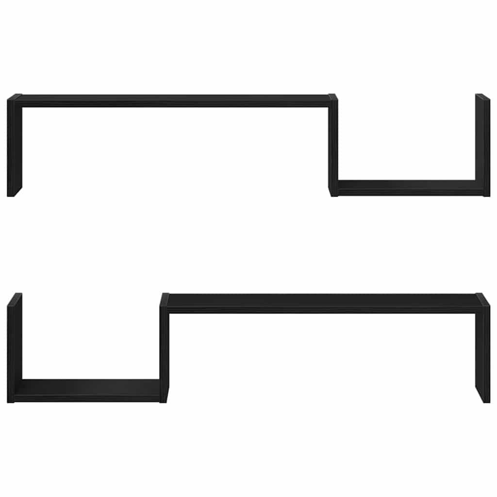 Wandplank 2 pcs Zwart Eiken 100 x 15 x 20 cm Bewerkt hout is nu te koop bij PeponiXL, paradijselijk wonen!