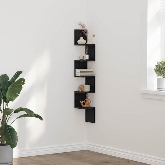 Hoekplank met plank Zwart Eiken 20 x 20 x 127,5 cm Bewerkt hout is nu te koop bij PeponiXL, paradijselijk wonen!