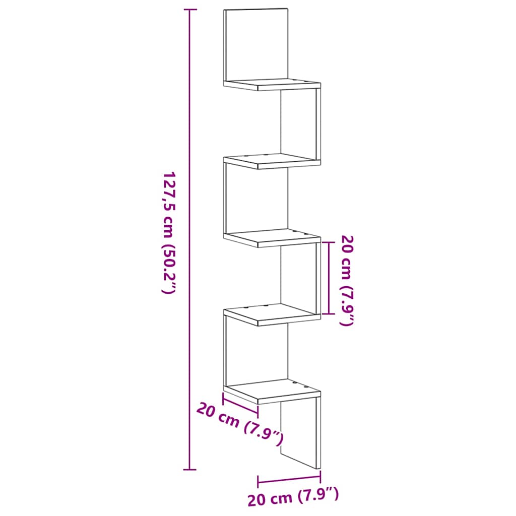 Hoekplank met plank Zwart Eiken 20 x 20 x 127,5 cm Bewerkt hout is nu te koop bij PeponiXL, paradijselijk wonen!