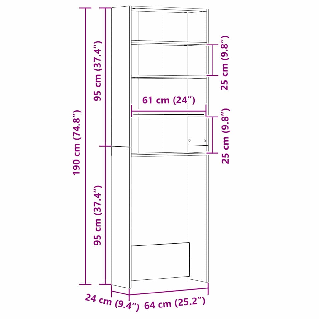 Wasmachinekast Zwart Eiken 64 x 24 x 190 cm Bewerkt hout is nu te koop bij PeponiXL, paradijselijk wonen!