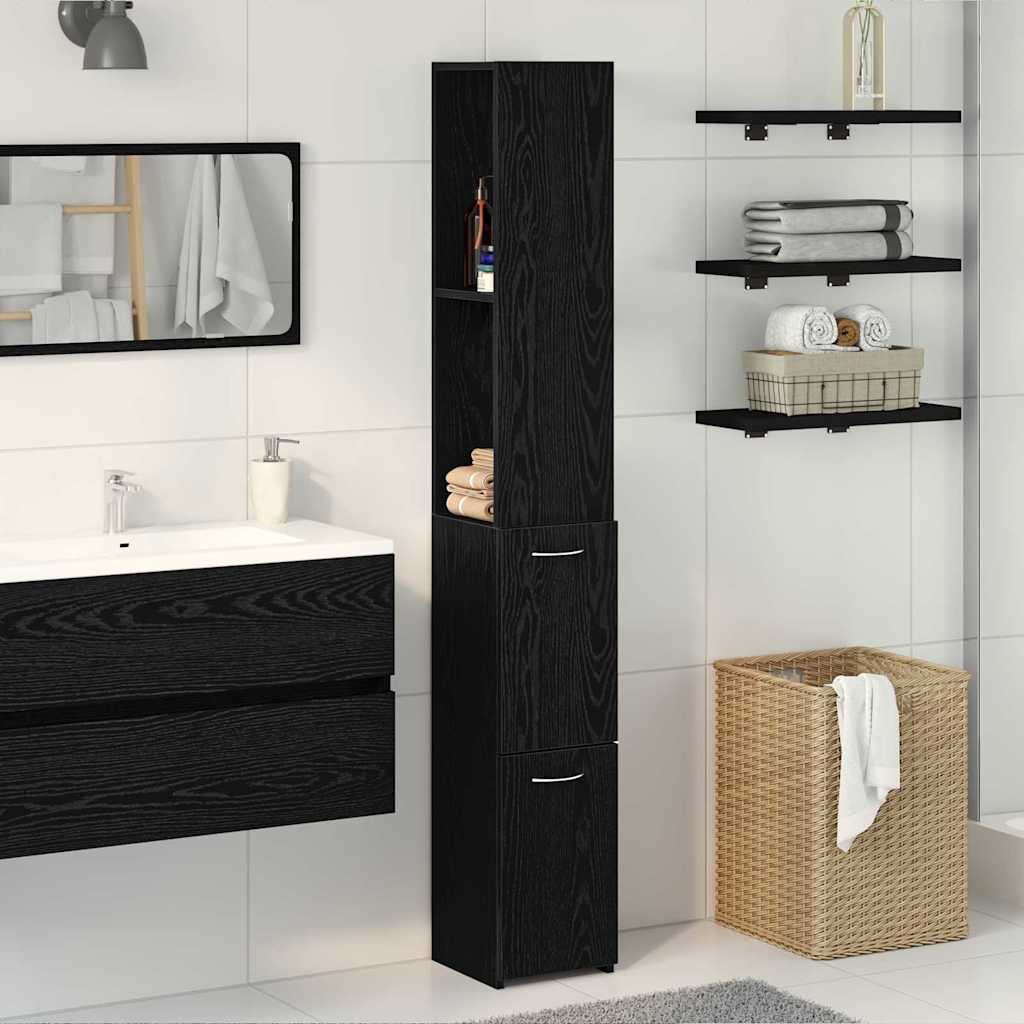 Badkamer Kast Zwart Eiken 25 x 25 x 170 cm Bewerkt hout is nu te koop bij PeponiXL, paradijselijk wonen!