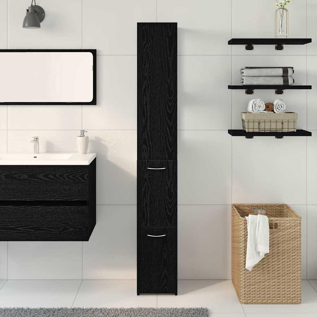 Badkamer Kast Zwart Eiken 25 x 25 x 170 cm Bewerkt hout is nu te koop bij PeponiXL, paradijselijk wonen!