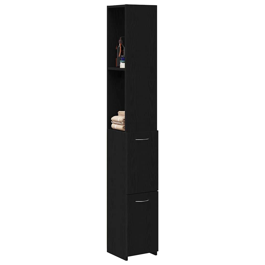 Badkamer Kast Zwart Eiken 25 x 25 x 170 cm Bewerkt hout is nu te koop bij PeponiXL, paradijselijk wonen!