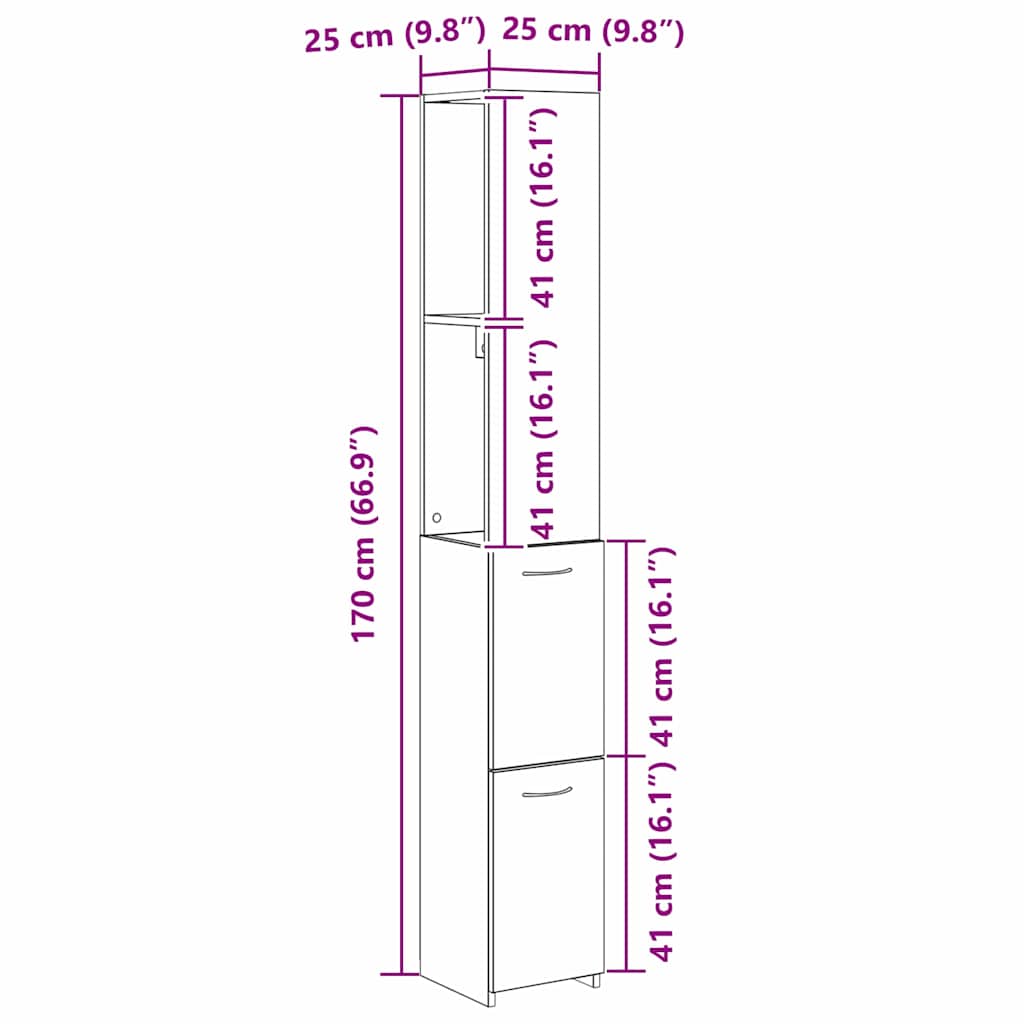Badkamer Kast Zwart Eiken 25 x 25 x 170 cm Bewerkt hout is nu te koop bij PeponiXL, paradijselijk wonen!