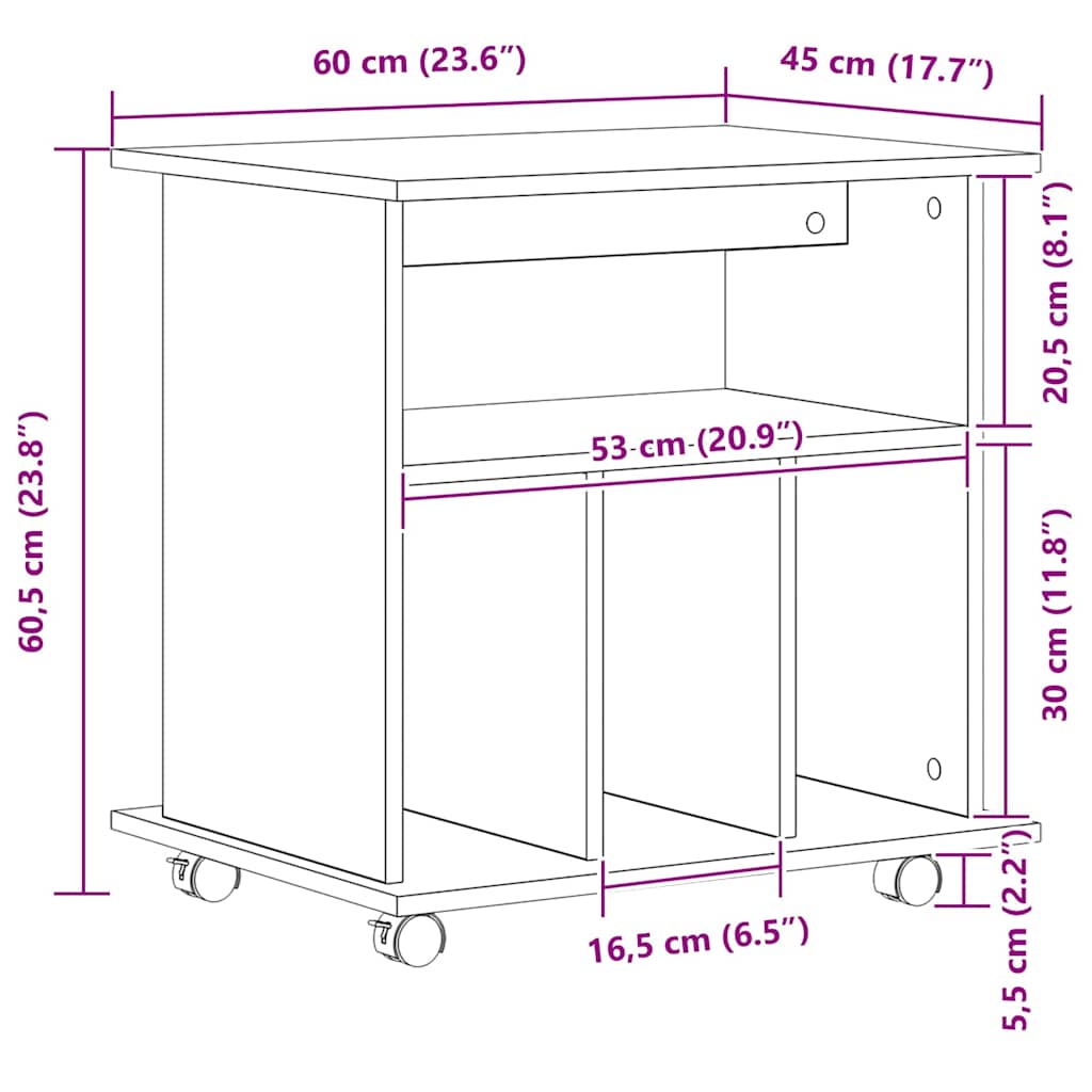 Rolling Kast met wiel Zwart Eiken 60 x 45 x 55 cm Bewerkt hout is nu te koop bij PeponiXL, paradijselijk wonen!