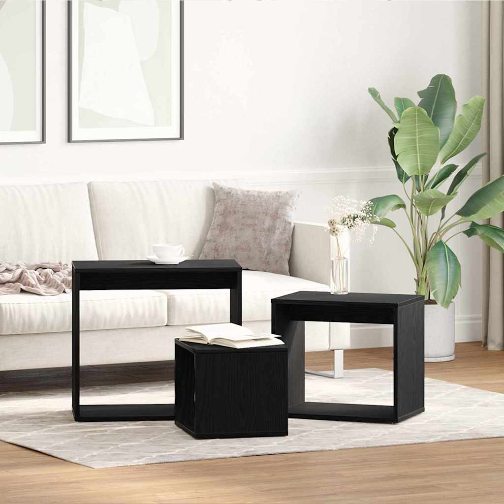 Nesttafel 3 pcs Zwart Eiken Bewerkt hout is nu te koop bij PeponiXL, paradijselijk wonen!