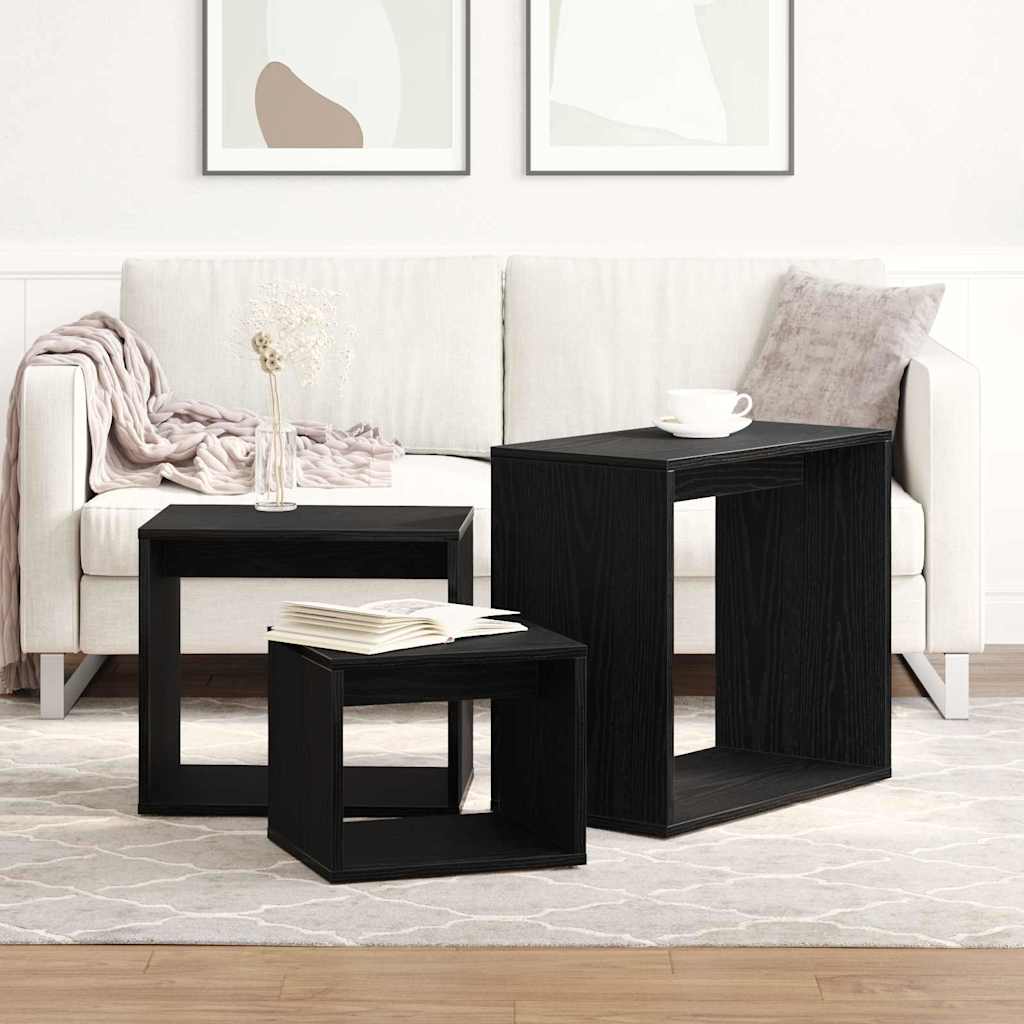 Nesttafel 3 pcs Zwart Eiken Bewerkt hout is nu te koop bij PeponiXL, paradijselijk wonen!