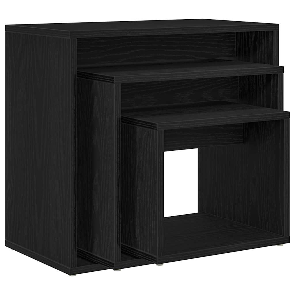 Nesttafel 3 pcs Zwart Eiken Bewerkt hout is nu te koop bij PeponiXL, paradijselijk wonen!