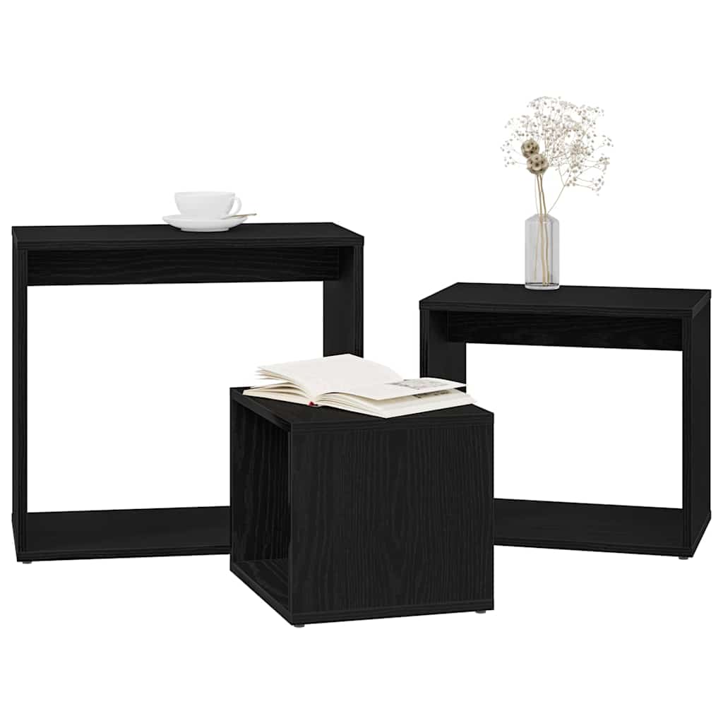 Nesttafel 3 pcs Zwart Eiken Bewerkt hout is nu te koop bij PeponiXL, paradijselijk wonen!