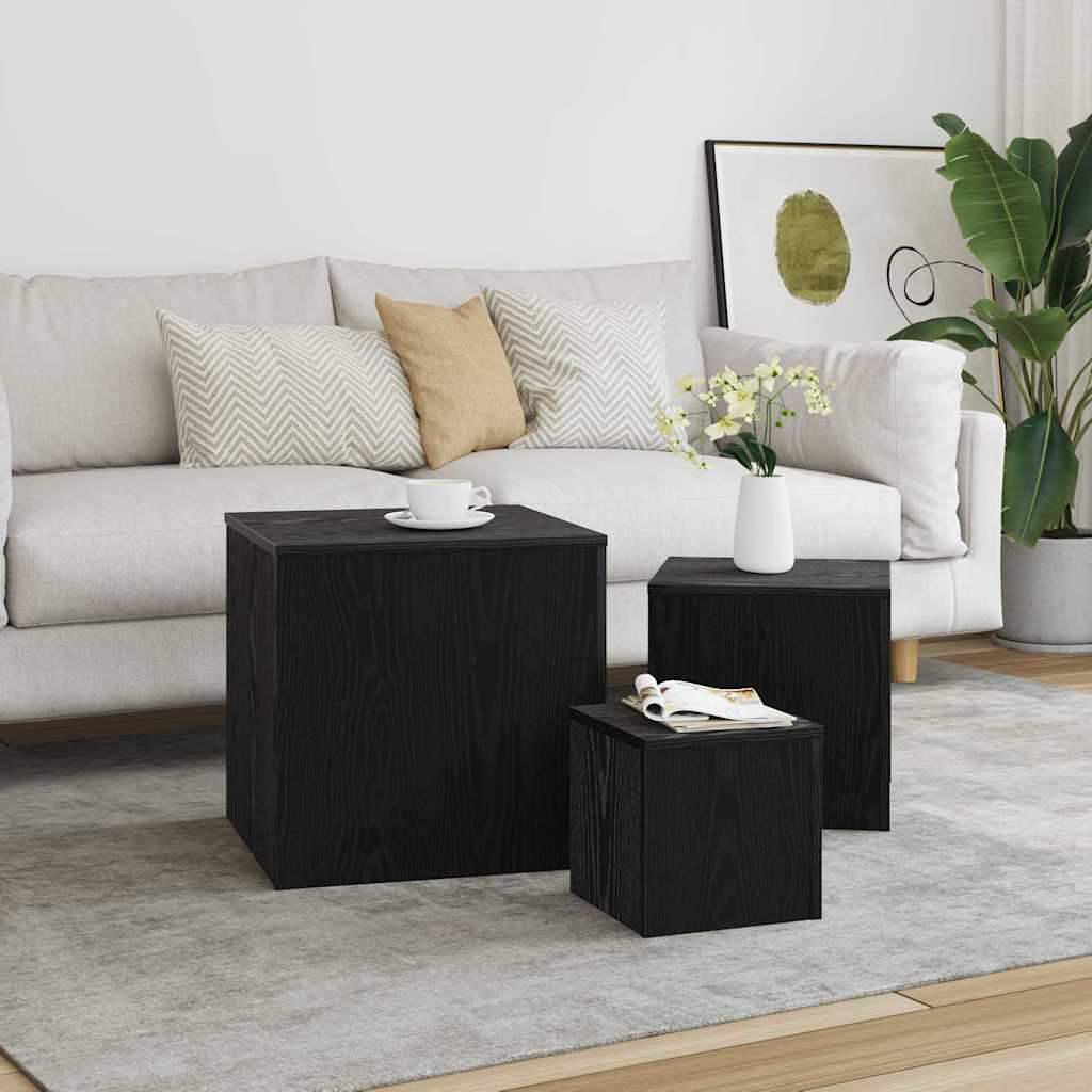Nesttafel 3 pcs Zwart Eiken Bewerkt hout is nu te koop bij PeponiXL, paradijselijk wonen!