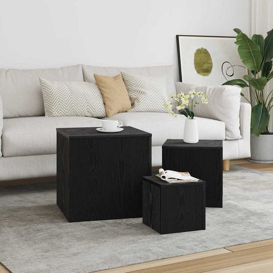 Nesttafel 3 pcs Zwart Eiken Bewerkt hout is nu te koop bij PeponiXL, paradijselijk wonen!
