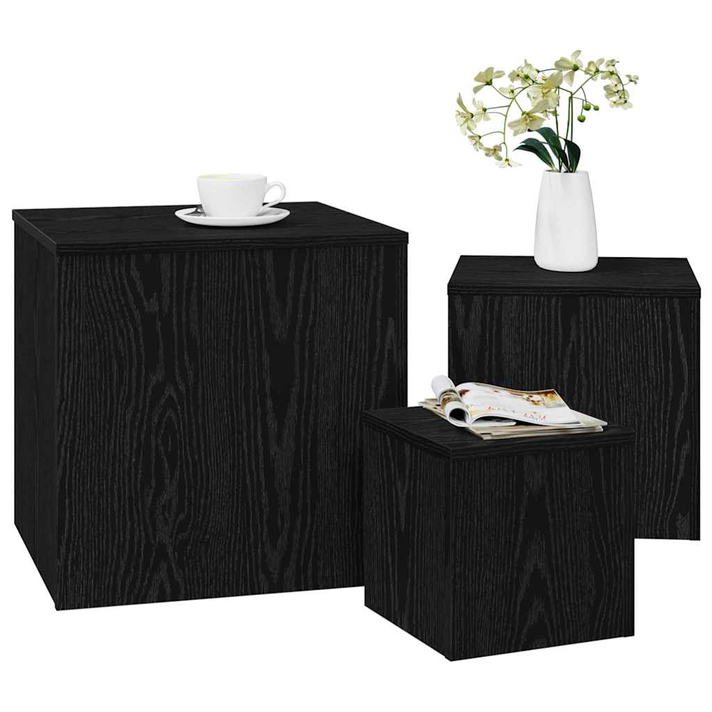 Nesttafel 3 pcs Zwart Eiken Bewerkt hout is nu te koop bij PeponiXL, paradijselijk wonen!