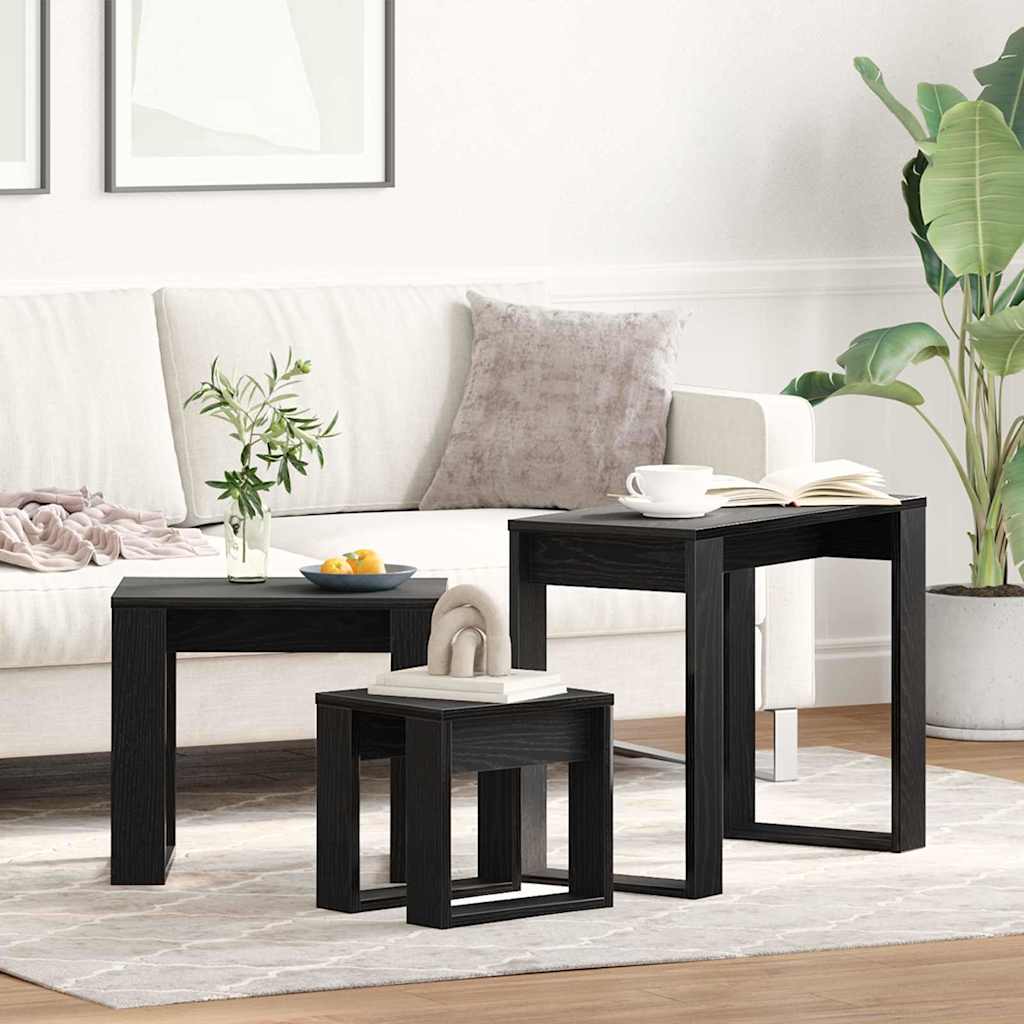 Nesttafels 3 pcs Zwart Eiken Bewerkt hout is nu te koop bij PeponiXL, paradijselijk wonen!