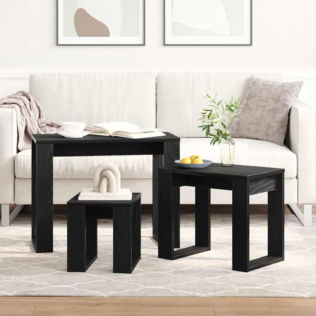 Nesttafels 3 pcs Zwart Eiken Bewerkt hout is nu te koop bij PeponiXL, paradijselijk wonen!