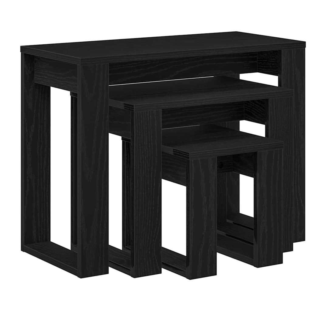 Nesttafels 3 pcs Zwart Eiken Bewerkt hout is nu te koop bij PeponiXL, paradijselijk wonen!