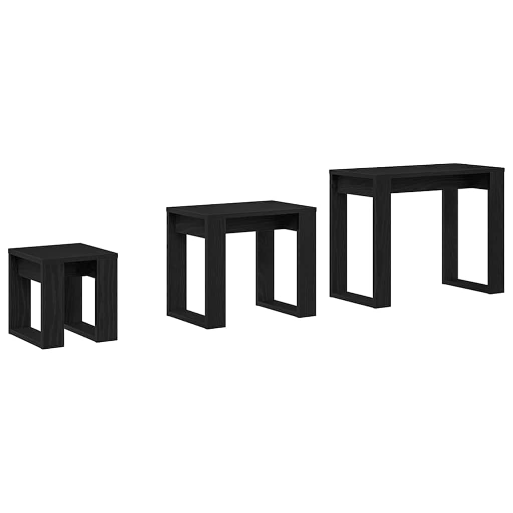 Nesttafels 3 pcs Zwart Eiken Bewerkt hout is nu te koop bij PeponiXL, paradijselijk wonen!