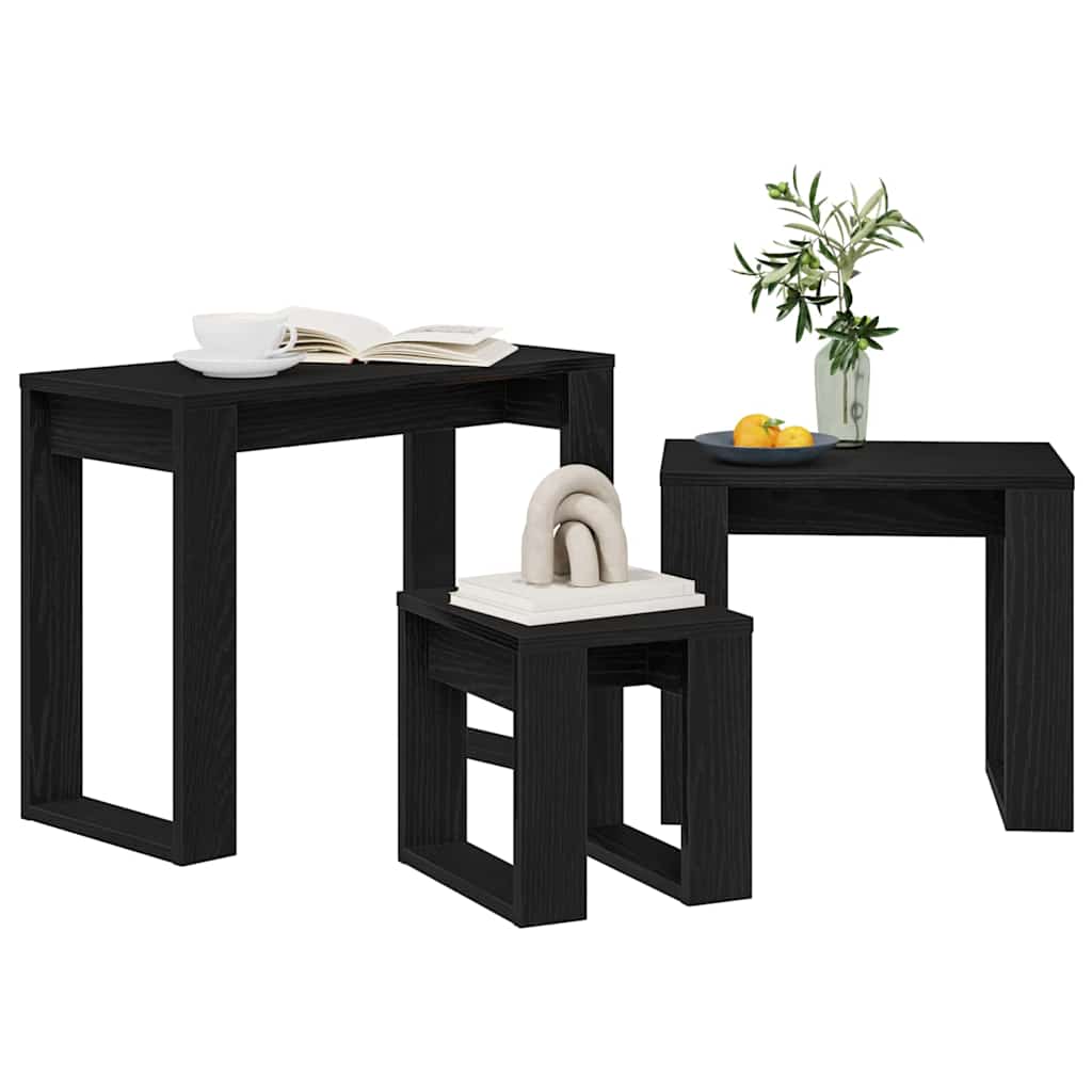 Nesttafels 3 pcs Zwart Eiken Bewerkt hout is nu te koop bij PeponiXL, paradijselijk wonen!