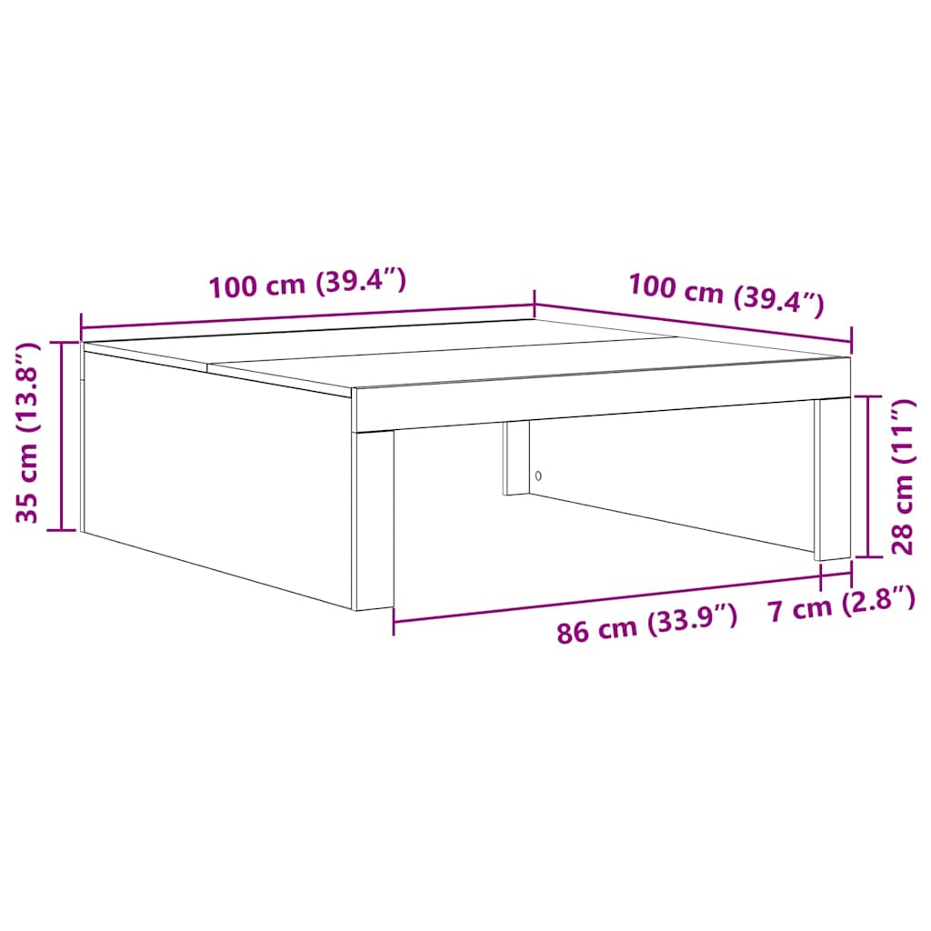 Salontafel Zwart Eiken 100 x 100 x 35 cm Bewerkt hout is nu te koop bij PeponiXL, paradijselijk wonen!