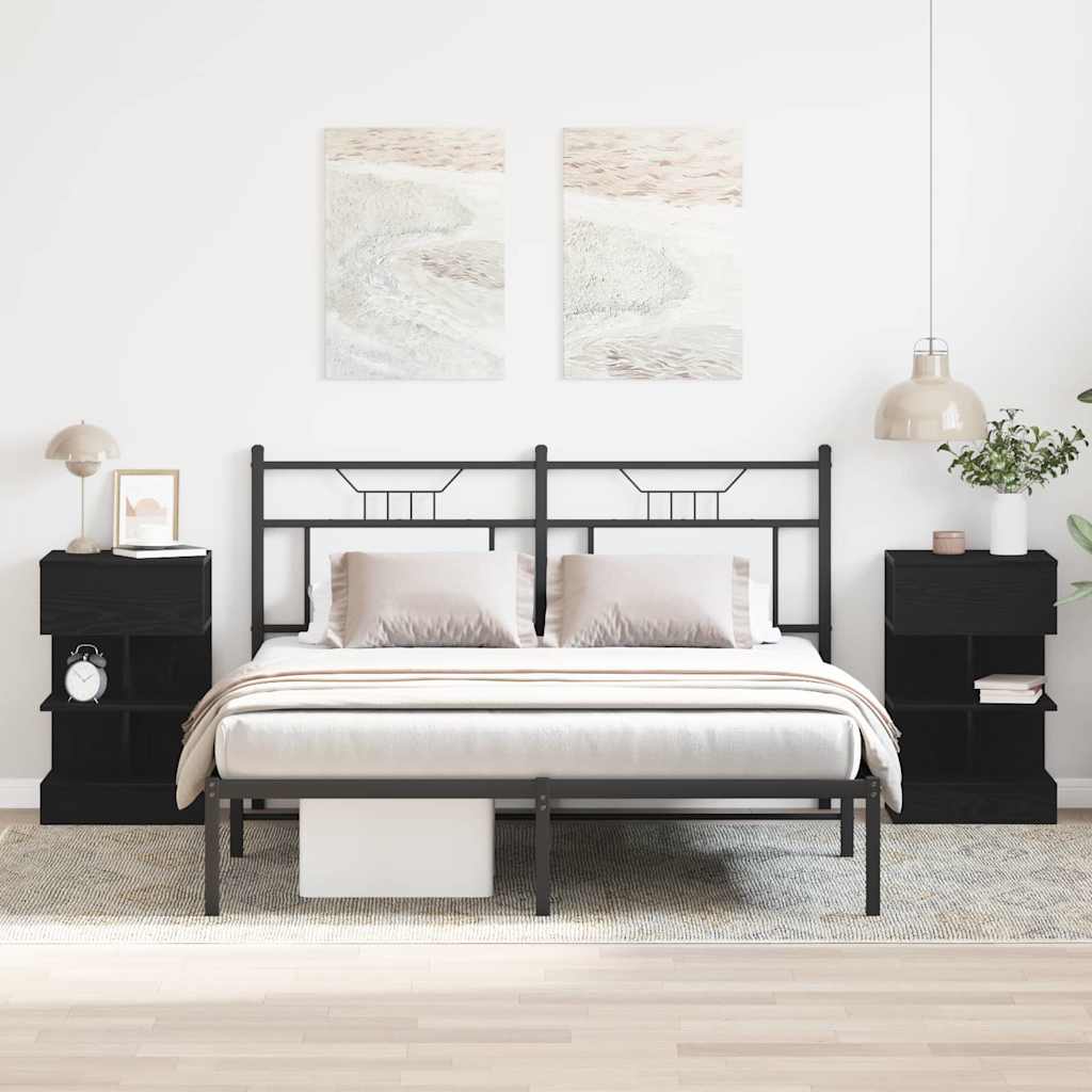Nachtkastje 2 pcs Zwart Eiken 40 x 35 x 65 cm Bewerkt hout is nu te koop bij PeponiXL, paradijselijk wonen!