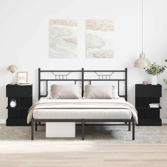 Nachtkastje 2 pcs Zwart Eiken 40 x 35 x 65 cm Bewerkt hout is nu te koop bij PeponiXL, paradijselijk wonen!