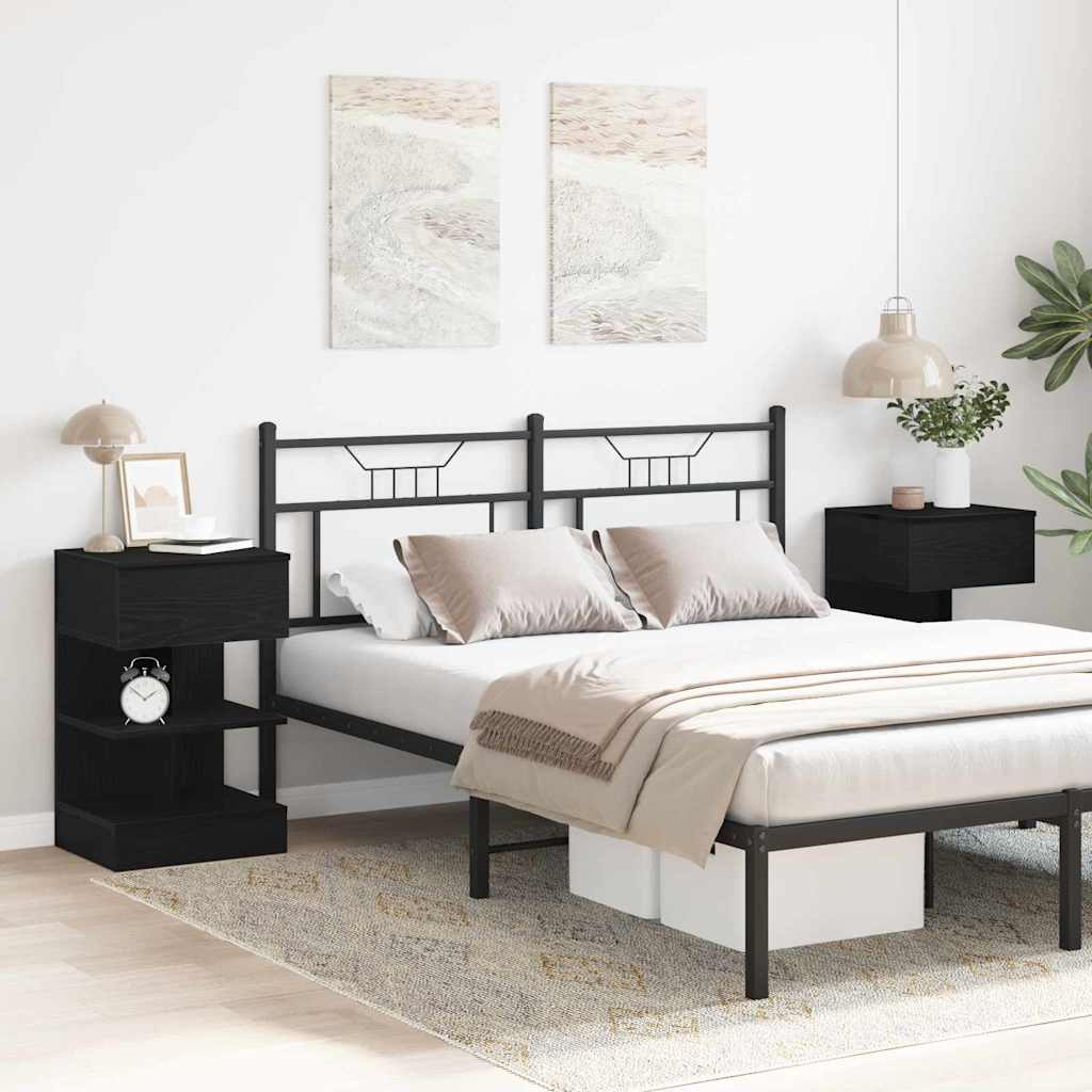 Nachtkastje 2 pcs Zwart Eiken 40 x 35 x 65 cm Bewerkt hout is nu te koop bij PeponiXL, paradijselijk wonen!