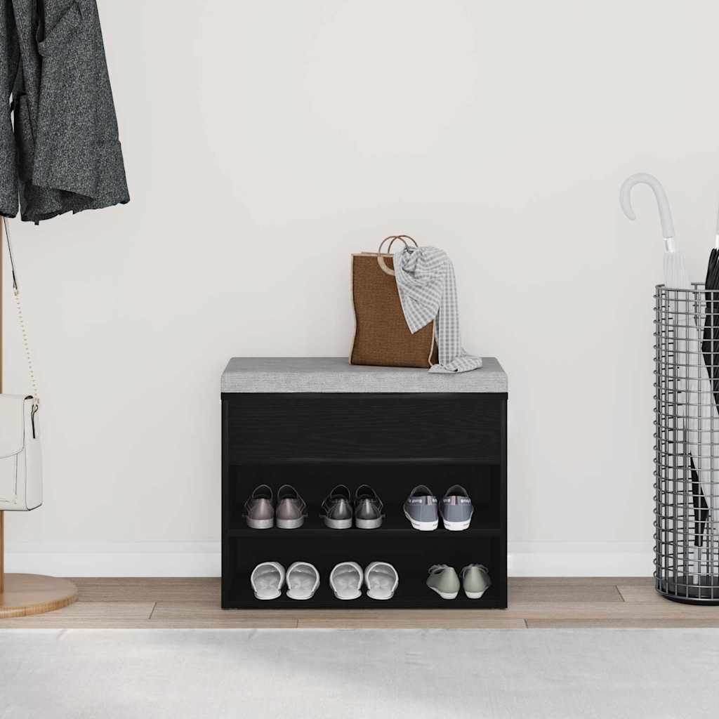 Schoenenbank met plank Zwart Eiken 60 x 30 x 45 cm Bewerkt hout is nu te koop bij PeponiXL, paradijselijk wonen!